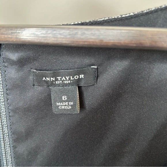 Ann Taylor Textured Cotton Blend Office Dress Boat Neck Black White Size 6 - Picture 8 of 9